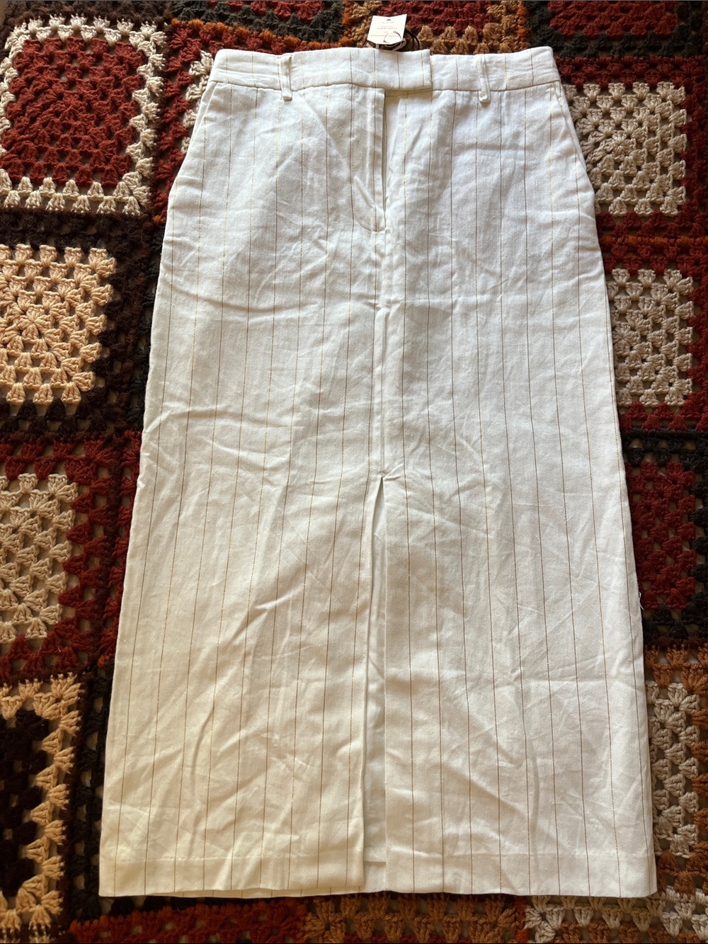 Rachel Zoe Cream Pinstripe Linen-Blend Midi Skirt